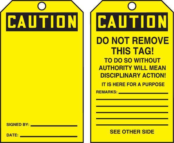 Caution Tag By The Roll, 6-1/4 x 3, PK250