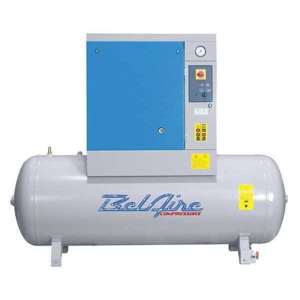BelAire 10 HP 132 Gallon 125 PSI Screw Compressor, 37 CFM @ MAX/125 PSI, 208-230/460V 3Ph, 66 dBA