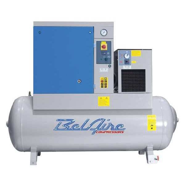 BelAire 15 HP 132 Gallon 125 PSI Screw Compressor w/Dryer, 52 CFM @ MAX/125 PSI, 208-230/460V 3Ph, 68 dBA