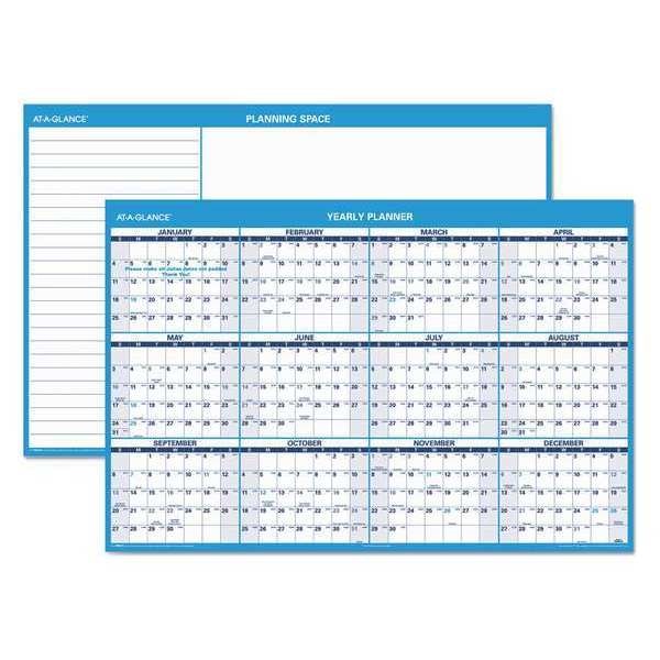 Erasable Yearly Wall Calendar, Blue