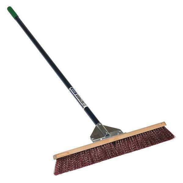 24 in Sweep Face Push Broom, Stiff, Synthetic, Brown, 60 in L Handle