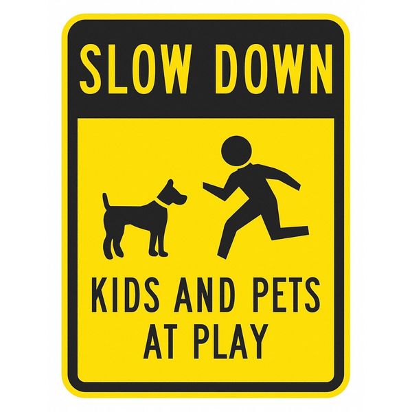 Kids and Pets at Play Traffic Sign, 24 in H, 18 in W, Aluminum, Vertical Rectangle, T1-1027-DG_18x24