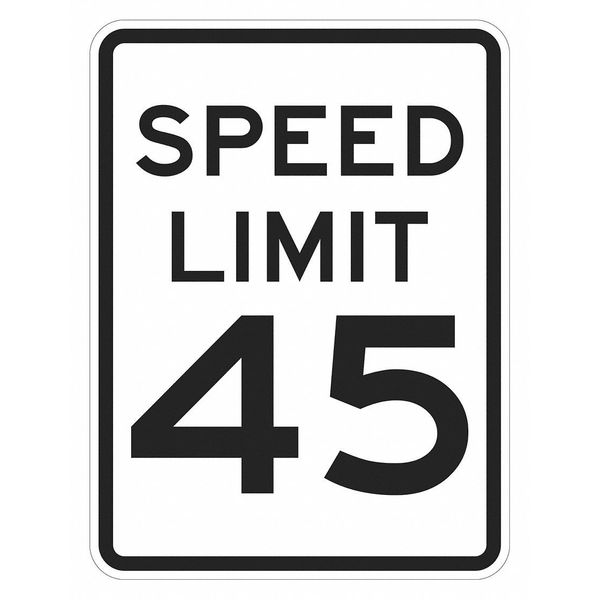 Speed Limit 45 Traffic Sign, 24 in H, 18 in W, Aluminum, Vertical Rectangle, T1-5028-DG_18x24