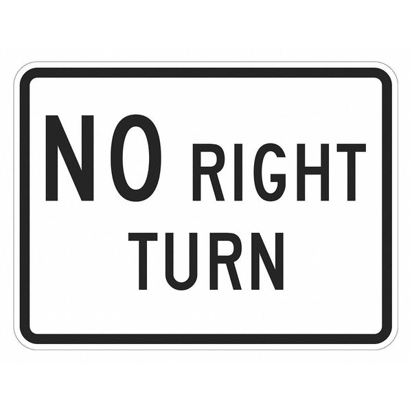 No Right Turn Traffic Sign, 18 in H, 24 in W, Aluminum, Horizontal  English, T1-5662-DG_24x18