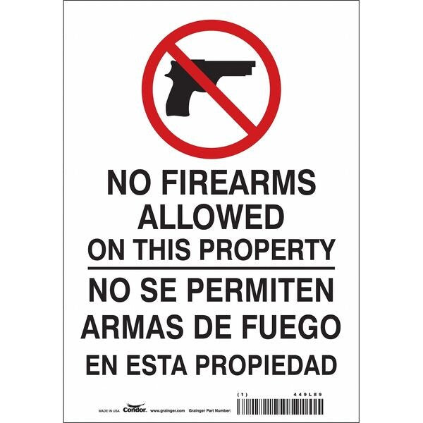 Safety Sign, 10 in Height, 7 in Width, Vinyl, Horizontal Rectangle, English, Spanish, 449L89