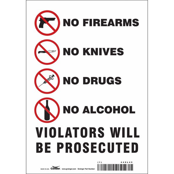 Safety Sign, 10 in Height, 7 in Width, Vinyl, Horizontal Rectangle, English, 449L45