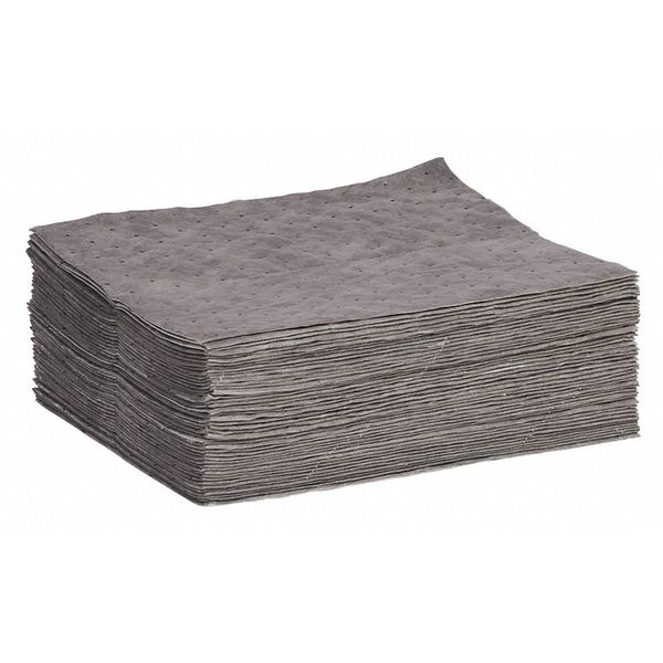 Sorbents, 10 gal/pk, 0.2 gal/pad, Universal Absorbed, Gray, Polypropylene, 50 PK
