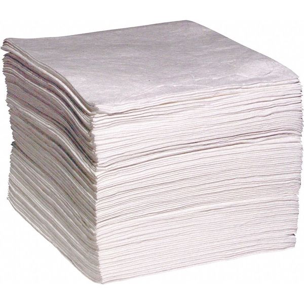 Sorbents, 33.4 gal. Oil Absorbed, White, Polypropylene, 100 PK