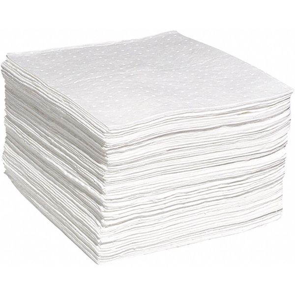 Absorbent Pad, 15 in W x 19 in L, Absorbs 31 gal. per Pkg, Oil, White, 200 Pack