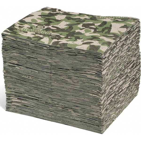 Sorbents, 17 gal/pk, 0.17 gal/pad, Universal Absorbed, Camouflage, Polypropylene, 100 PK
