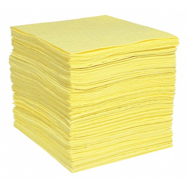 Sorbents, 26.3 gal. Harsh Chemicals Absorbed, Yellow, Polypropylene, 100 PK