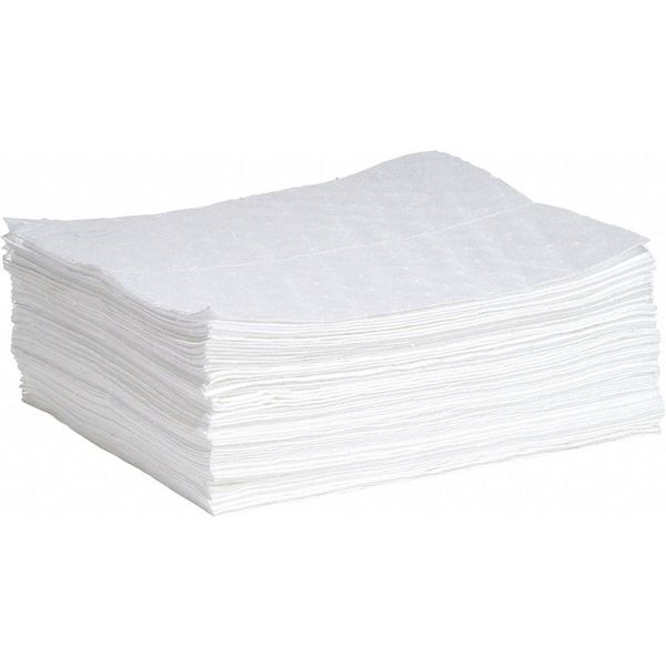 Sorbents, 14 gal/pk, 0.291 gal/pad, Oil Absorbed, White, Polypropylene, 50 PK