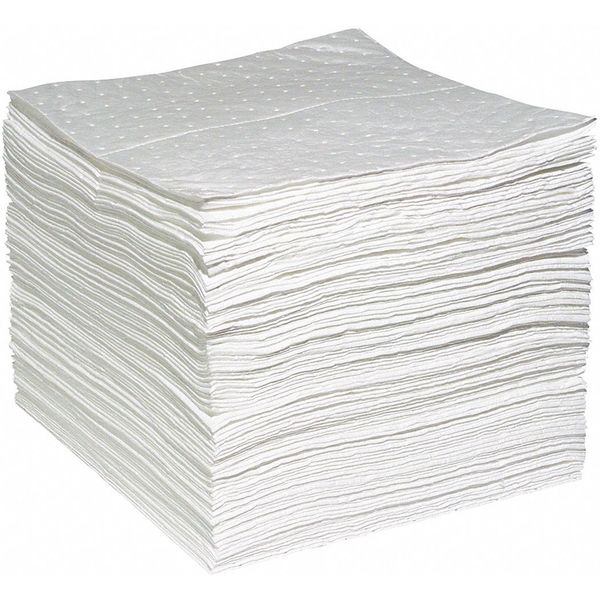 Sorbents, 26.3 gal. Oil Absorbed, White, Polypropylene, 100 PK