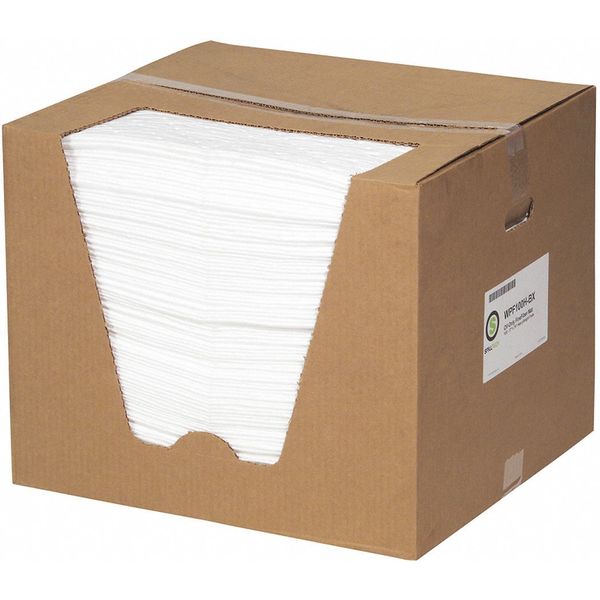 Sorbents, 26.3 gal. Oil Absorbed, White, Polypropylene, 100 PK