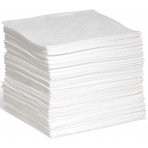 Sorbents, 18.1 gal. Oil Absorbed, White, Polypropylene, 100 PK