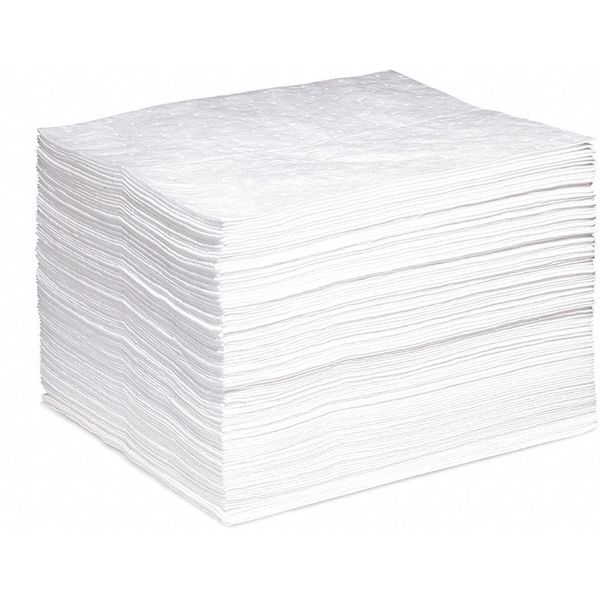 Sorbents, 22 gal/pk, 0.2203 gal/pad, Oil Absorbed, White, Polypropylene, 100 PK