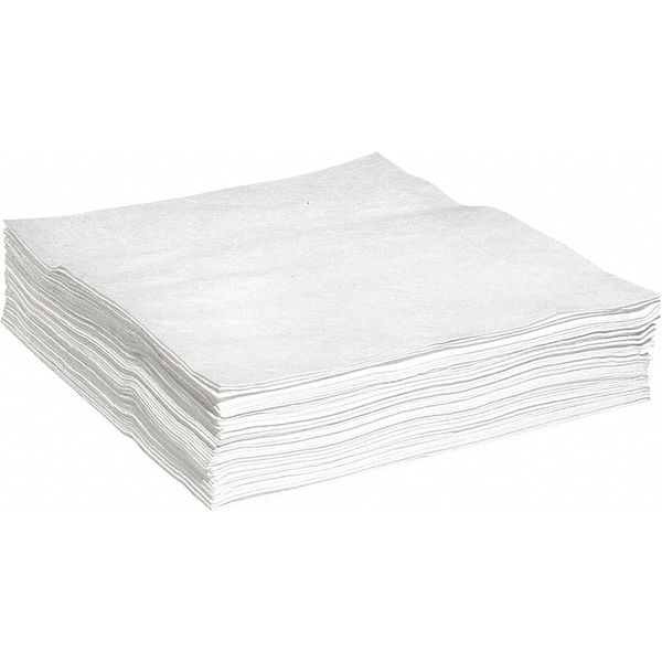 Sorbents, 52 gal/pk, 1 gal/pad, Oil Absorbed, White, Polypropylene, 50 PK