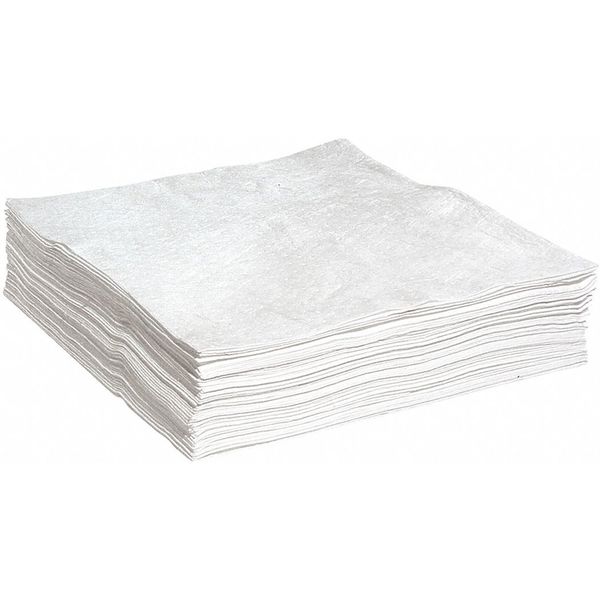 Sorbents, 45 gal/pk, 0.906 gal/pad, Oil Absorbed, White, Polypropylene, 50 PK