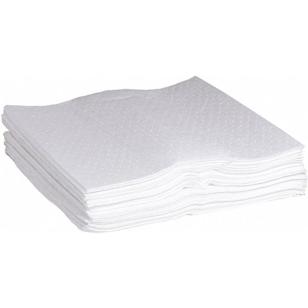 Sorbents, 41 gal/pk, 0.832 gal/pad, Oil Absorbed, White, Polypropylene, 50 PK