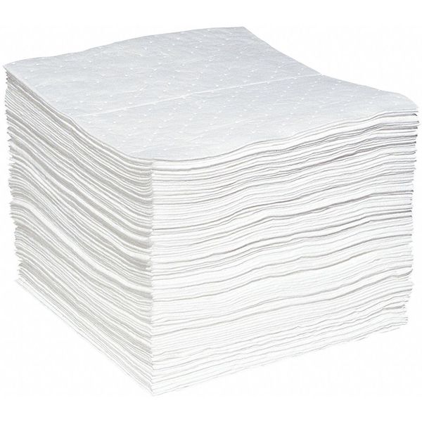 Sorbents, 28.9 gal. Oil Absorbed, White, Polypropylene, 100 PK
