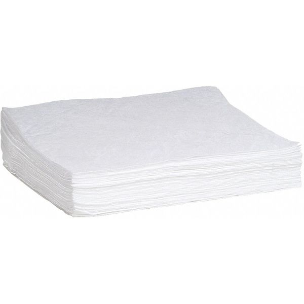 Sorbents, 16 gal/pk, 0.336 gal/pad, Oil Absorbed, White, Polypropylene, 50 PK