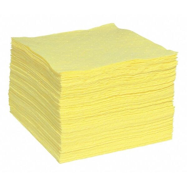 Sorbents, 29 gal/pk, 0.291 gal/pad, Harsh Chemicals Absorbed, Yellow, Polypropylene, 100 PK