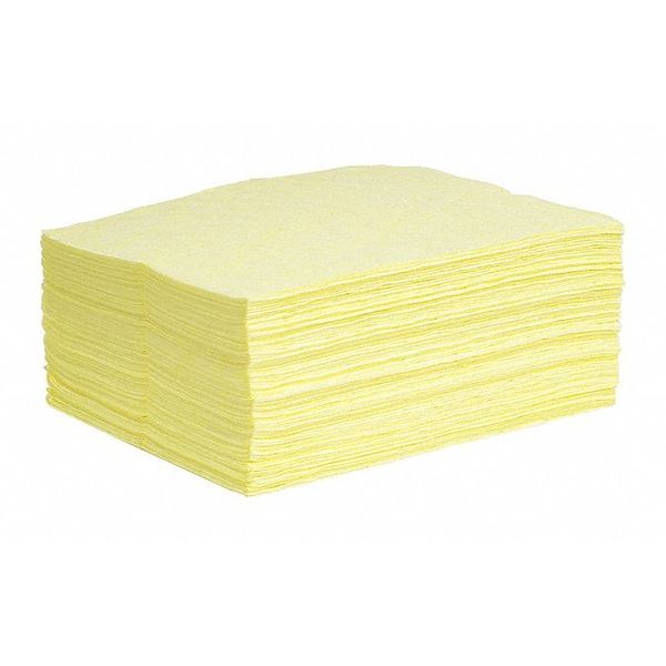 Sorbents, 15 gal/pk, 0.1554 gal/pad, Harsh Chemicals Absorbed, Yellow, Polypropylene, 100 PK
