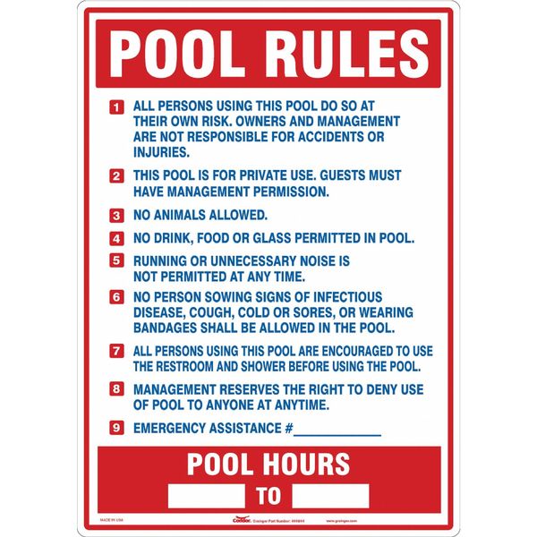 Safety Pool Rules Sign, 28