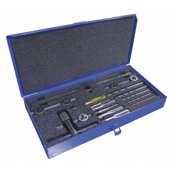 15PC Plug Hand Tap, Round Adj. Dies and Jobber Drill Set M6 To M12 Tap and Die, 5mm To 10.2mm Drills