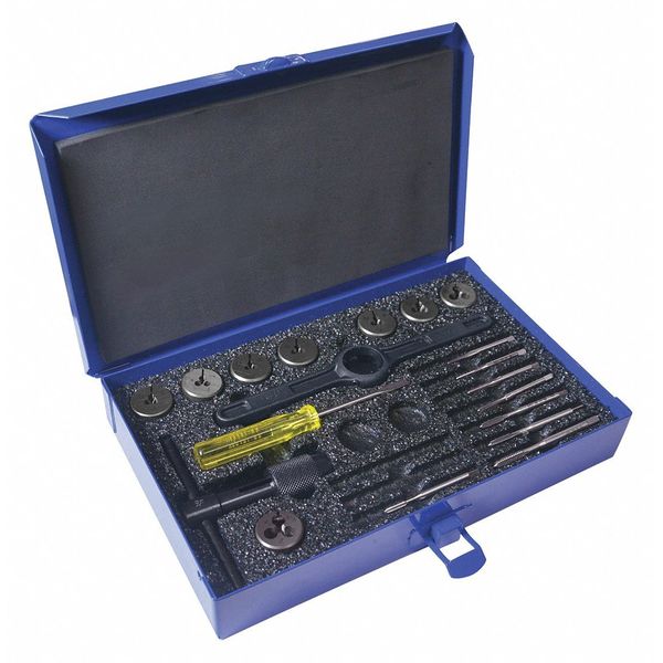 19PC Plug Hand Taps and Round Adjustable Dies Set 8 Sizes 0-80 To 10-24 UNC