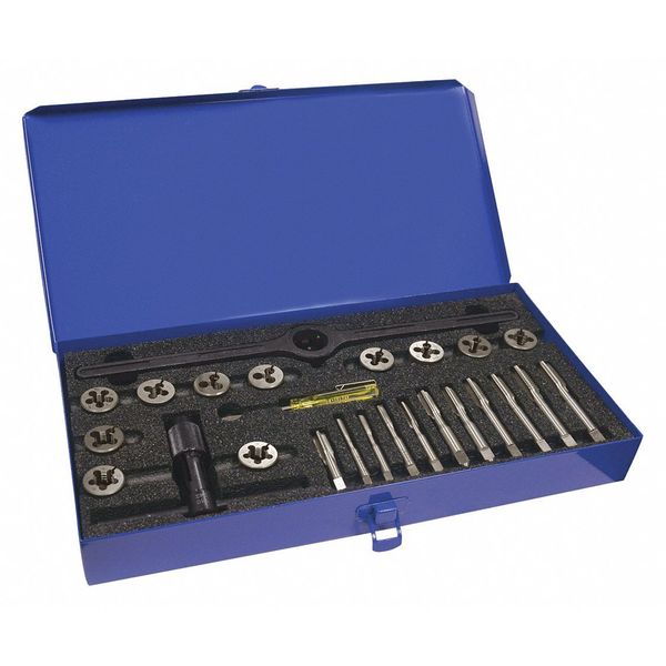 25PC Plug Hand Taps and Round Adjustable Dies Set 11 Sizes 1/4-20 To 1/2-20 UNC UNF & 1/8-27NPT