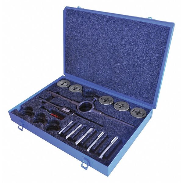 13PC Plug Hand Taps and Two-Piece Dies Set with Collet 7 Sizes, 1/4-20 To 1/2-13 UNC