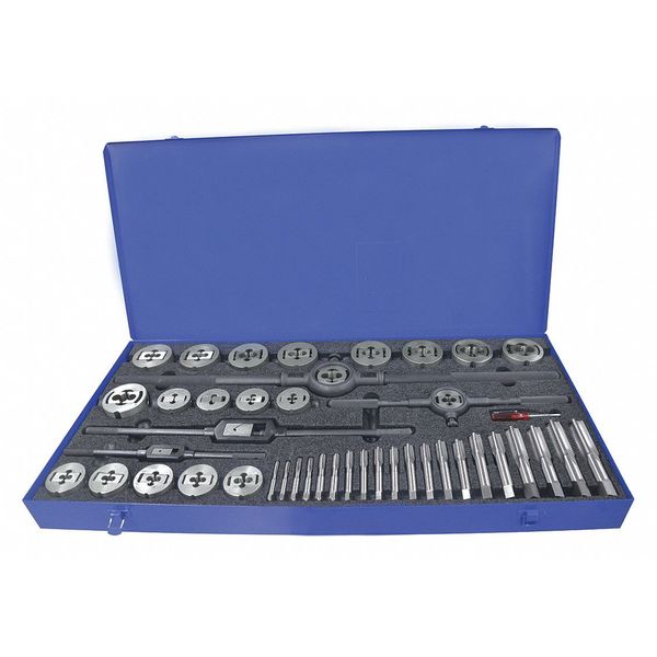 45PC Plug Hand Taps and Two-Piece Dies Set with Collet 7 Sizes, 1/4-20 To 1-14 UNC UNF & UNS