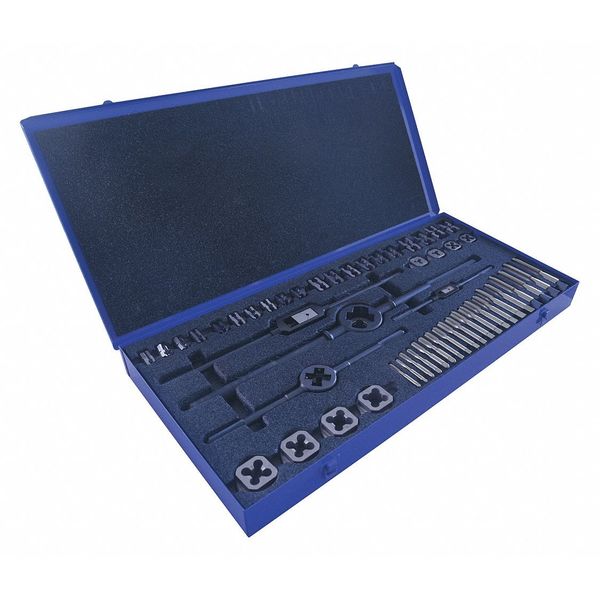 44PC Plug Hand Taps and Two-Piece Dies Set with Collet 7 Sizes, 1/4-20 To 1-14 UNC UNF & UNS