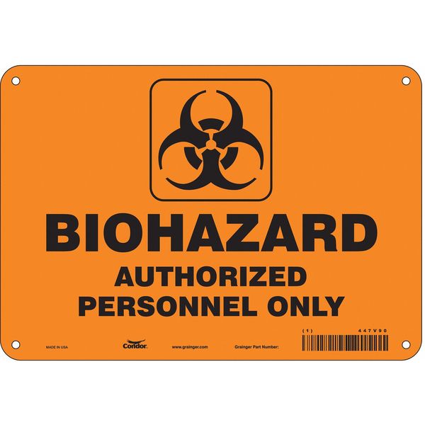 Biohazard Sign, 7 in H, 10 in W, Polyethylene, Vertical Rectangle, English, 447V90