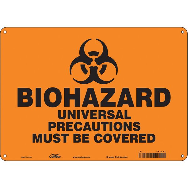 Biohazard Sign, 10 in H, 14 in W, Polyethylene, Horizontal Rectangle, English, 447V97