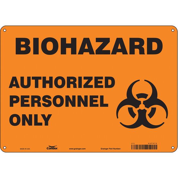 Biohazard Sign, 10 in H, 14 in W, Polyethylene, Horizontal Rectangle, English, 447V73