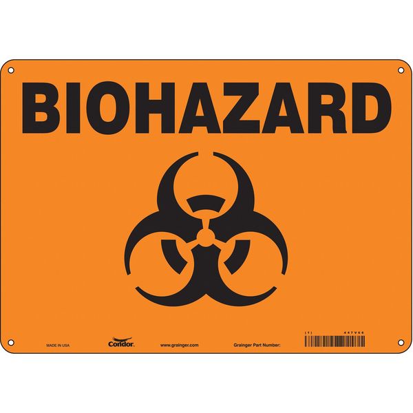 Biohazard Sign, 10 in H, 14 in W, Polyethylene, Horizontal Rectangle, English, 447V66