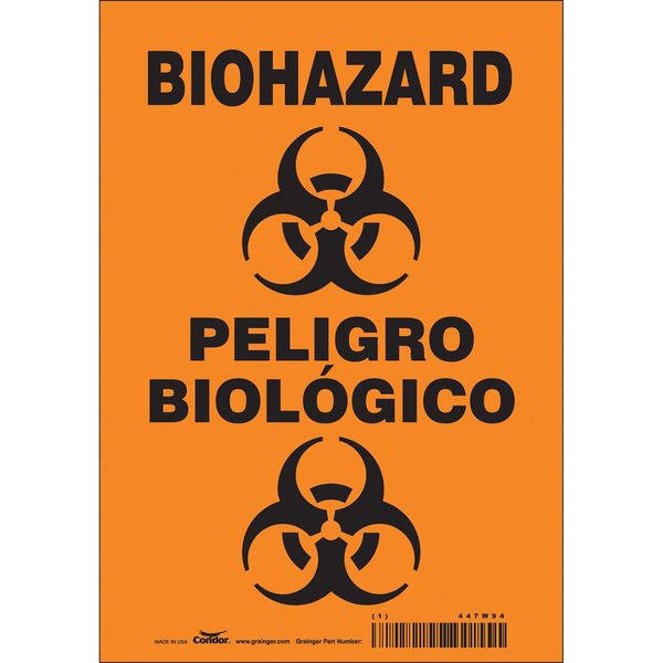 Safety Sign, 10 in Height, 7 in Width, Vinyl, Horizontal Rectangle, English, Spanish, 447W94