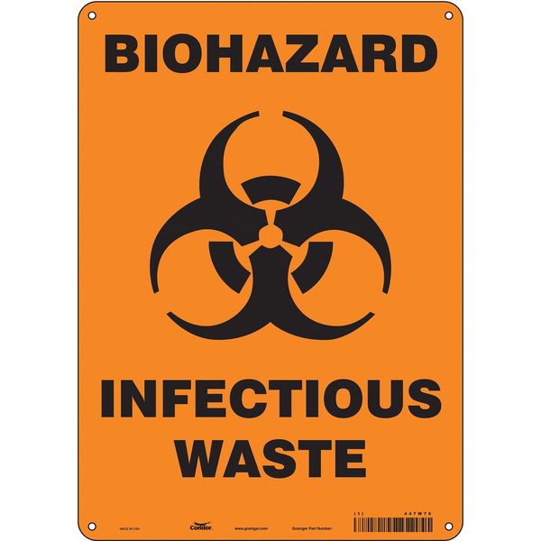 Biohazard Sign, 14 in H, 10 in W, Polyethylene, Vertical Rectangle, English, 447W76