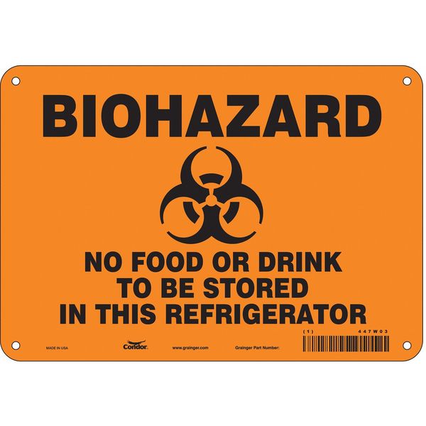 Biohazard Sign, 7 in H, 10 in W, Polyethylene, Vertical Rectangle, English, 447W03