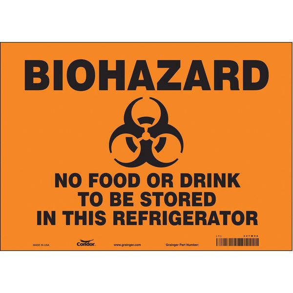 Biohazard Sign, 10 in H, 14 in W, Vinyl, Horizontal Rectangle, English, 447W06