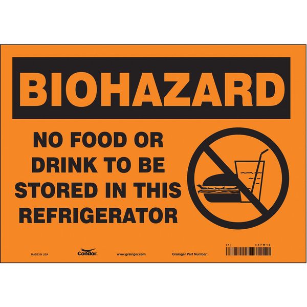 Biohazard Sign, 10 in H, 14 in W, Vinyl, Horizontal Rectangle, English, 447W12