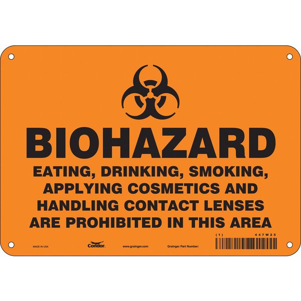 Biohazard Sign, 7 in H, 10 in W, Polyethylene, Vertical Rectangle, English, 447W25