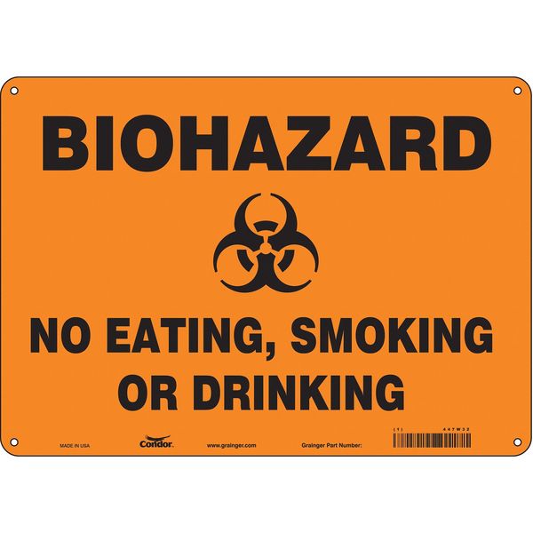 Biohazard Sign, 10 in H, 14 in W, Polyethylene, Horizontal Rectangle, English, 447W32