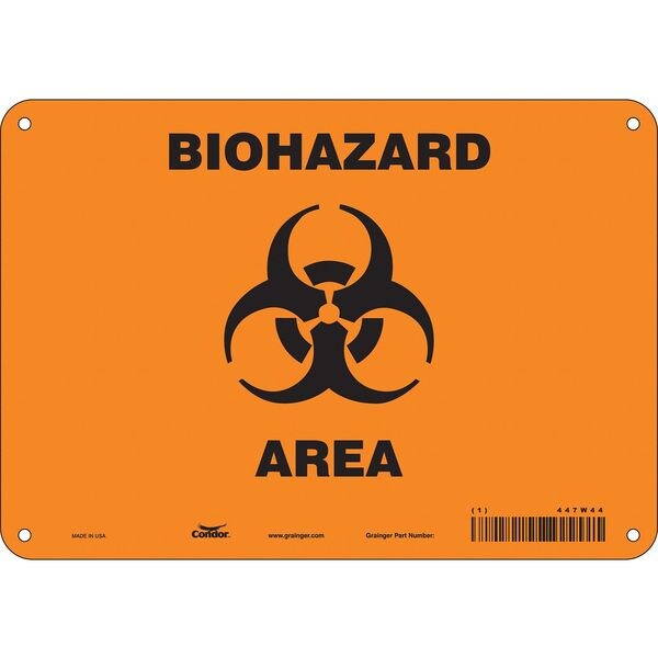 Biohazard Sign, 7 in H, 10 in W, Polyethylene, Vertical Rectangle, English, 447W44