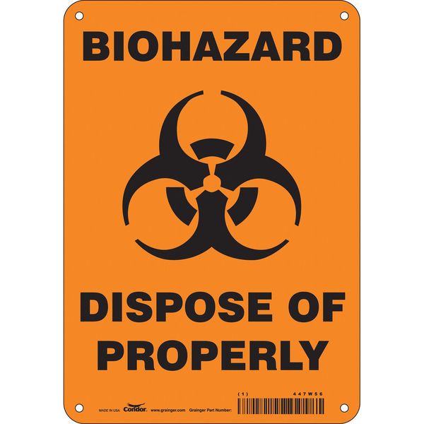 Biohazard Sign, 10 in H, 7 in W, Polyethylene, Horizontal Rectangle, English, 447W56