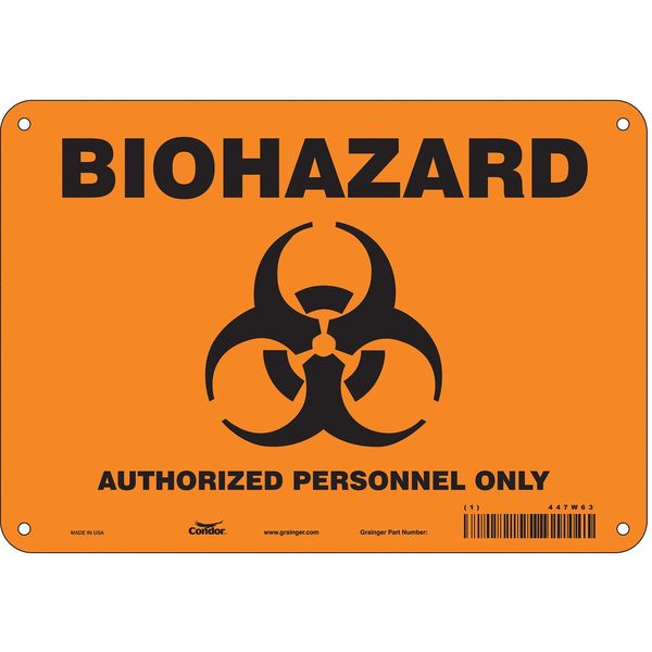 Biohazard Sign, 7 in H, 10 in W, Polyethylene, Vertical Rectangle, English, 447W63
