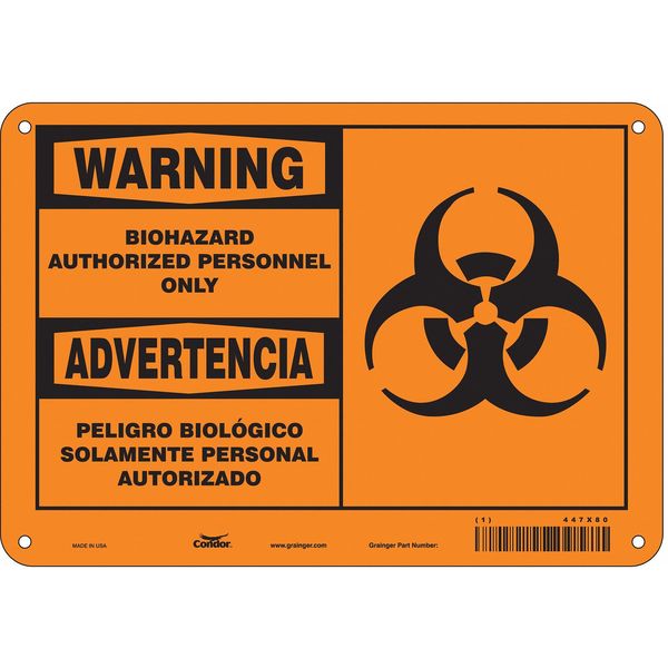 Biohazard Sign, 7 in Height, 10 in Width, Polyethylene, Vertical Rectangle, English, Spanish