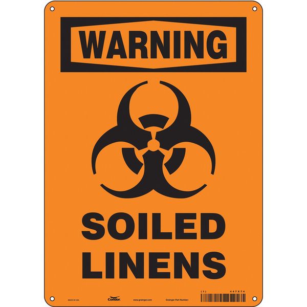 Biohazard Sign, 14 in H, 10 in W, Polyethylene, Vertical Rectangle, English, 447X74